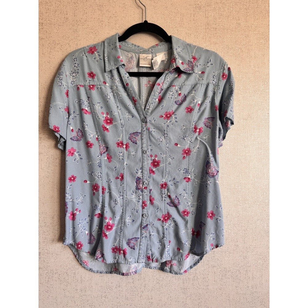 Women's Floral Button-Up Blouse Lightweight Short Sleeve Casual Spring Top